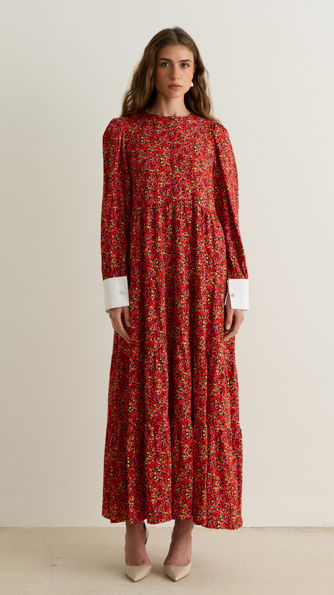Manşet Detaylı Cherry Elbise