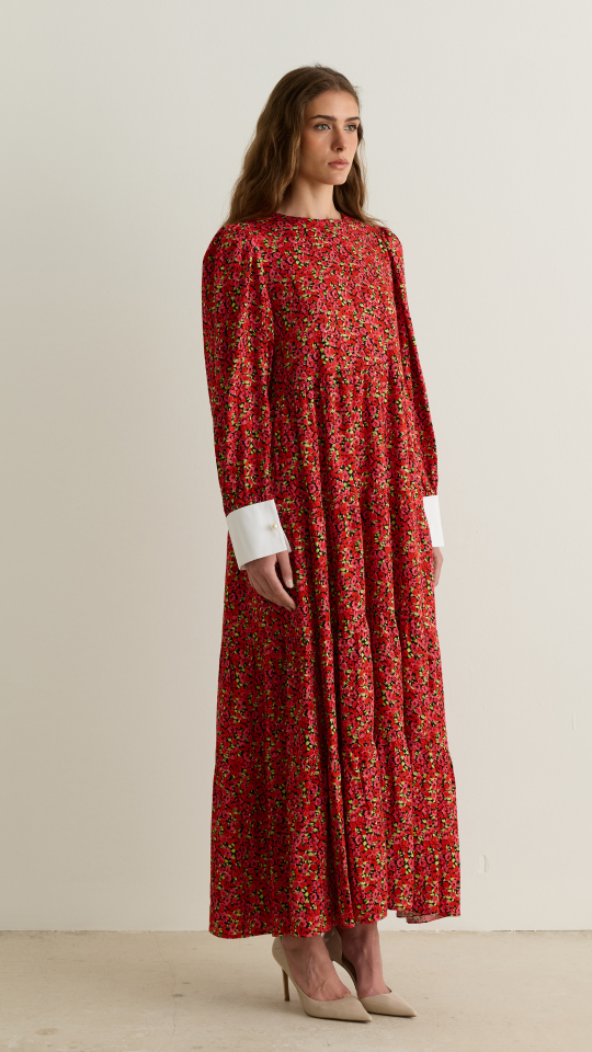 Manşet Detaylı Cherry Elbise