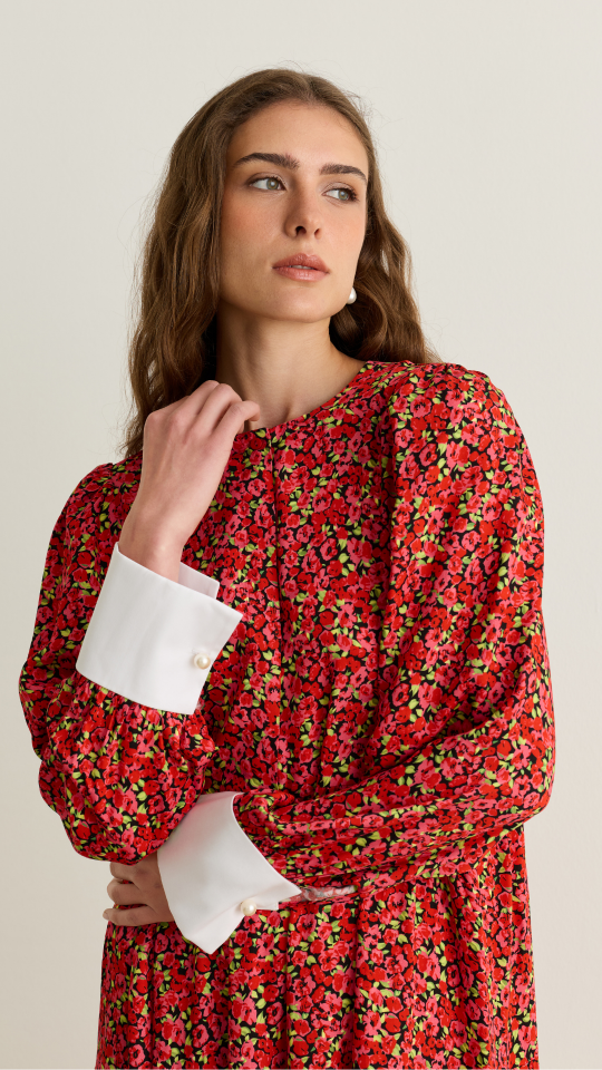 Manşet Detaylı Cherry Elbise