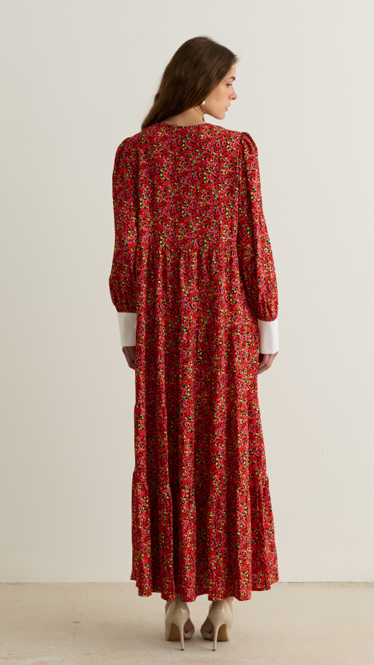 Manşet Detaylı Cherry Elbise