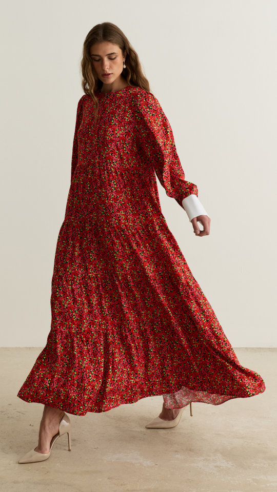 Manşet Detaylı Cherry Elbise