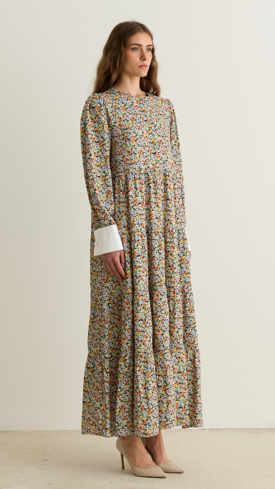 Manşet Detaylı Viskon Elbise Floral