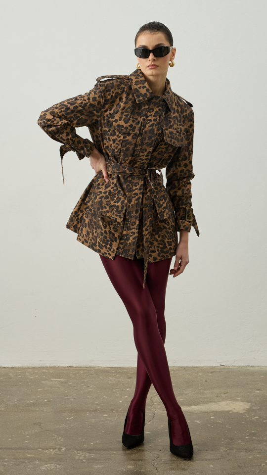 Leopar Desen Safari Ceket