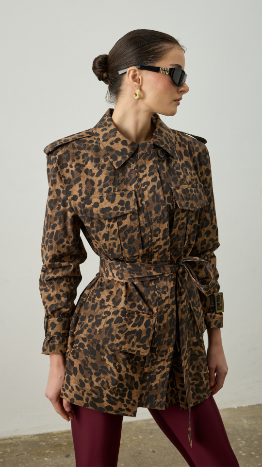 Leopar Desen Safari Ceket