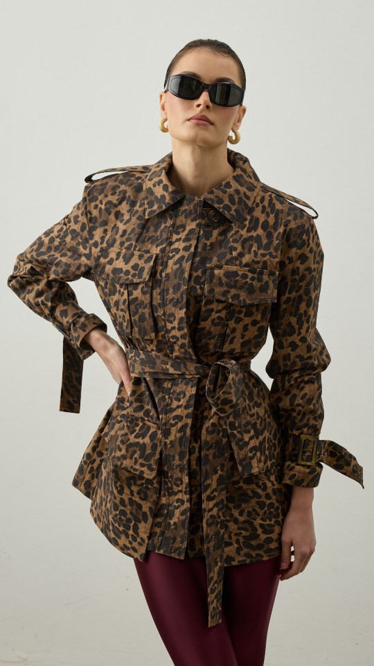 Leopar Desen Safari Ceket