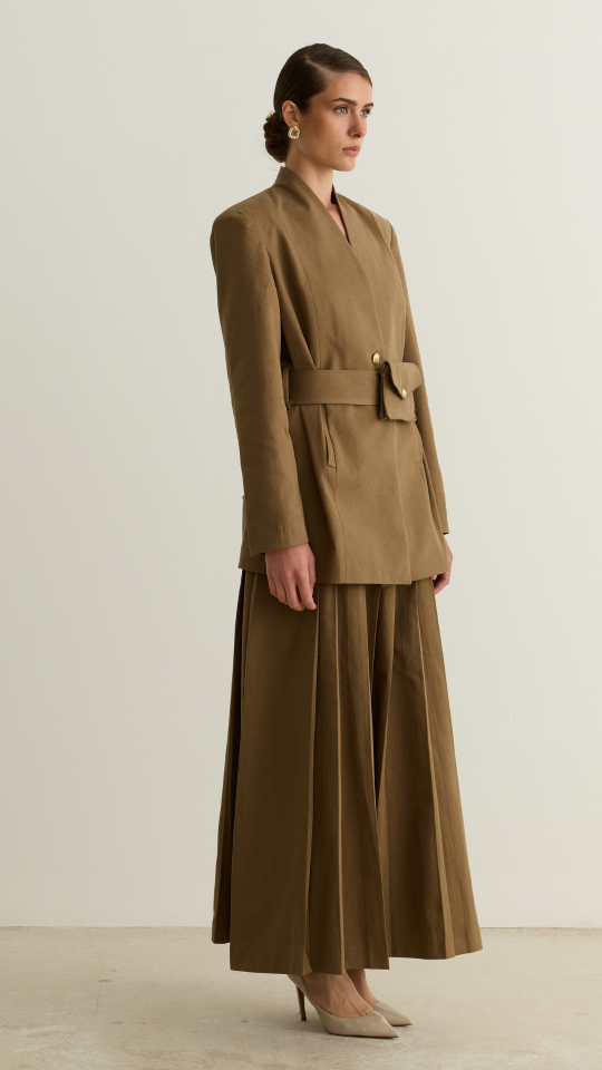 Kuşağı Cep Detaylı Blazer Ceket - Haki