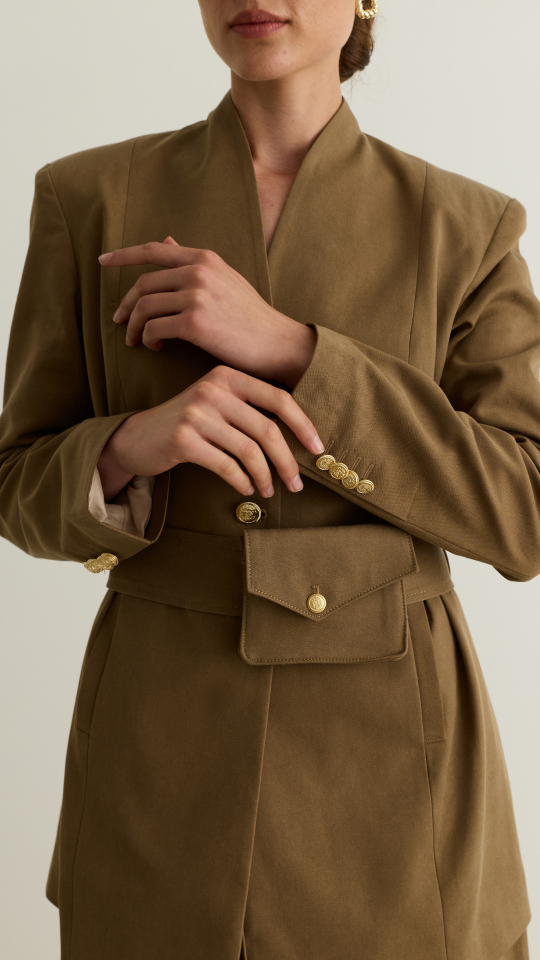 Kuşağı Cep Detaylı Blazer Ceket - Haki