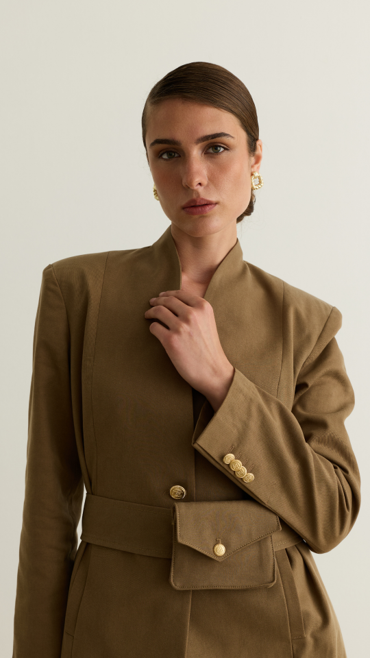 Kuşağı Cep Detaylı Blazer Ceket - Haki