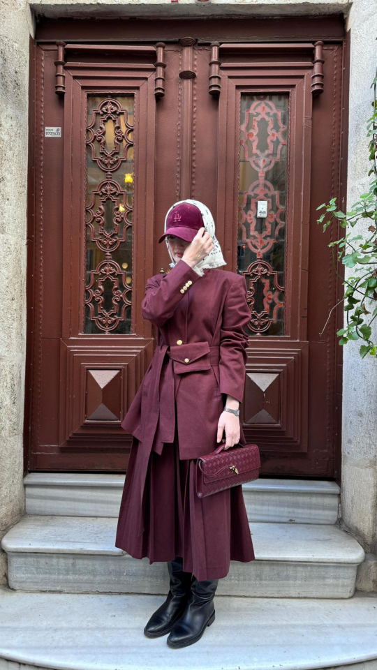 Pileli Etek - Bordo