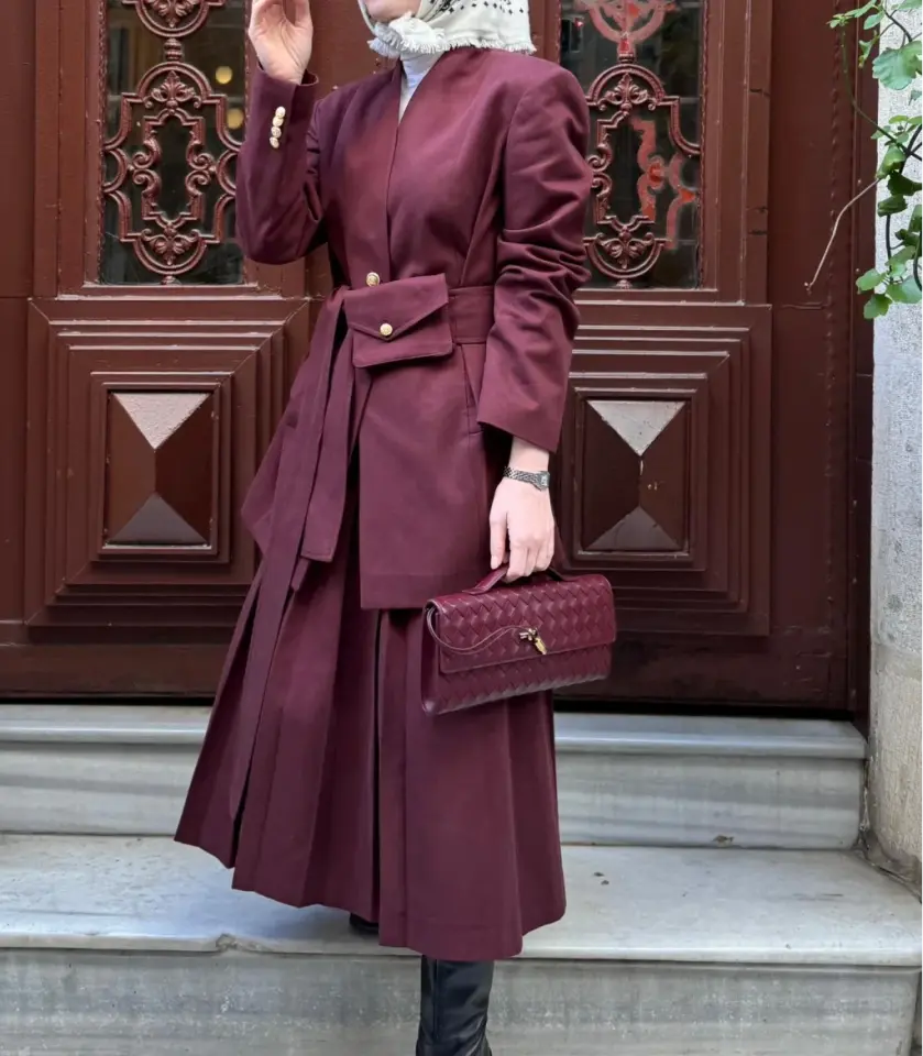 Kuşağı Cep Detaylı Blazer Ceket - Bordo