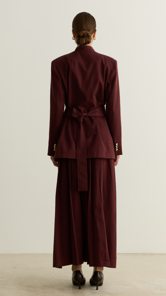 Kuşağı Cep Detaylı Blazer Ceket - Bordo
