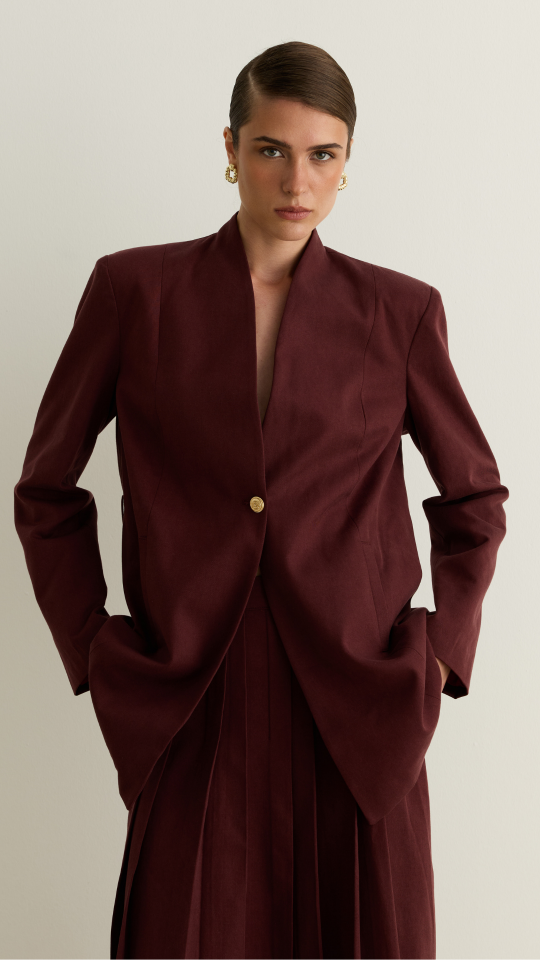 Kuşağı Cep Detaylı Blazer Ceket - Bordo
