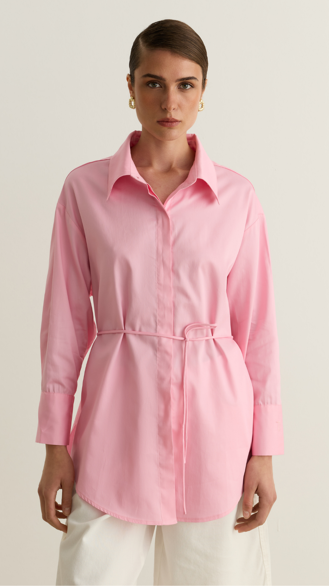 Geniş Manşet Detaylı Oversize Gömlek - Pembe
