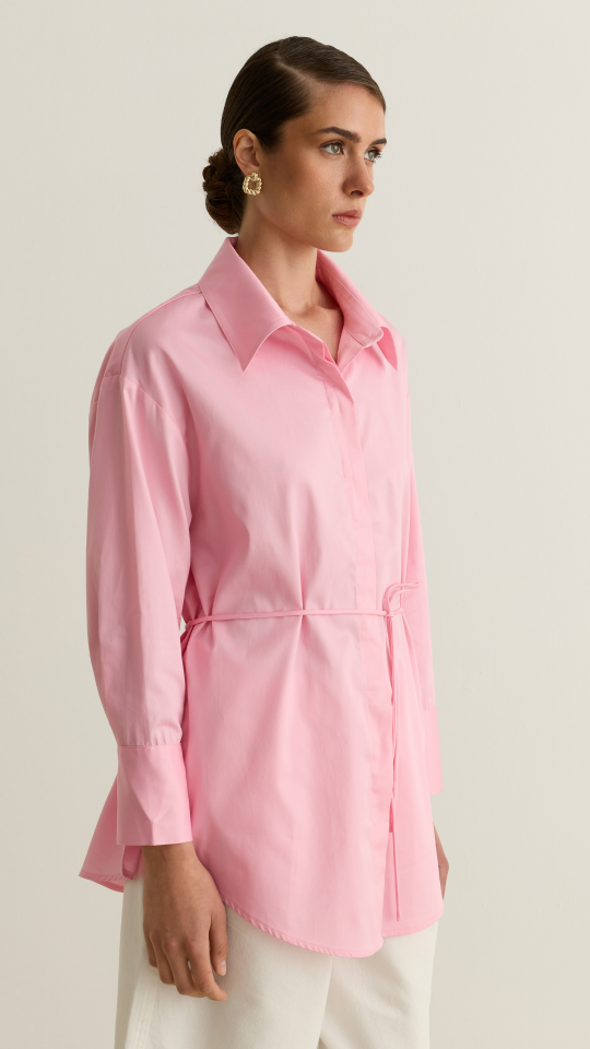 Geniş Manşet Detaylı Oversize Gömlek - Pembe