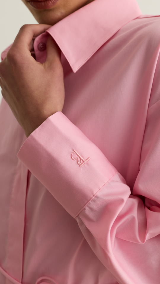 Geniş Manşet Detaylı Oversize Gömlek - Pembe
