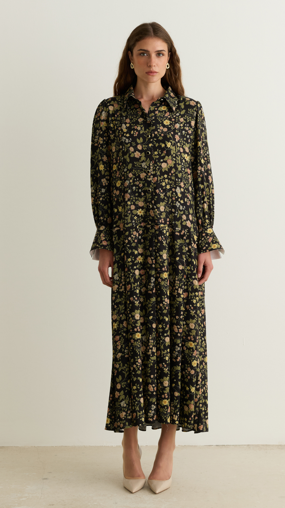 Floral Desen Pileli Elbise