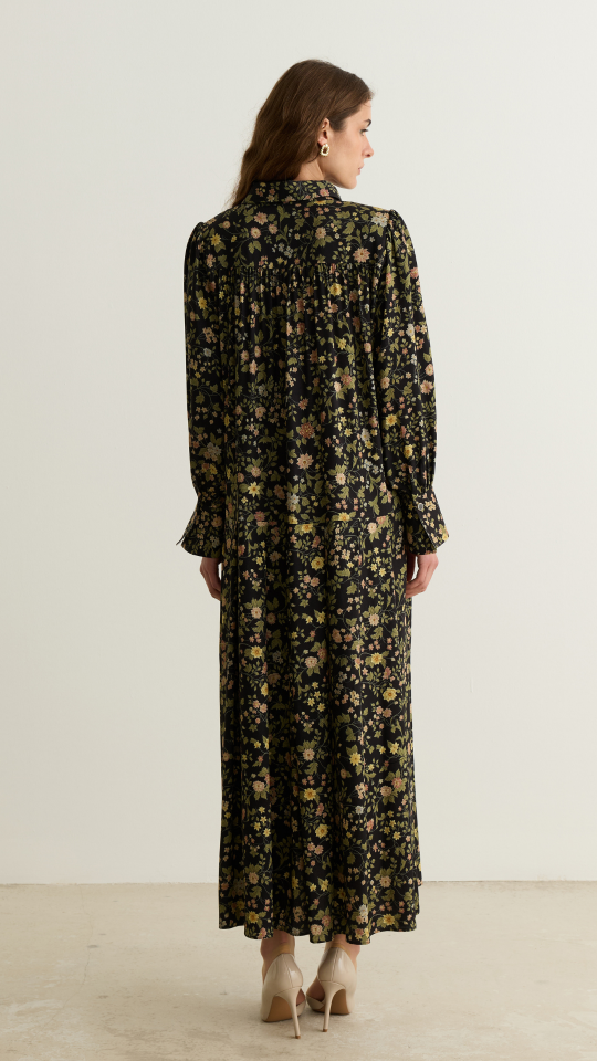 Floral Desen Pileli Elbise