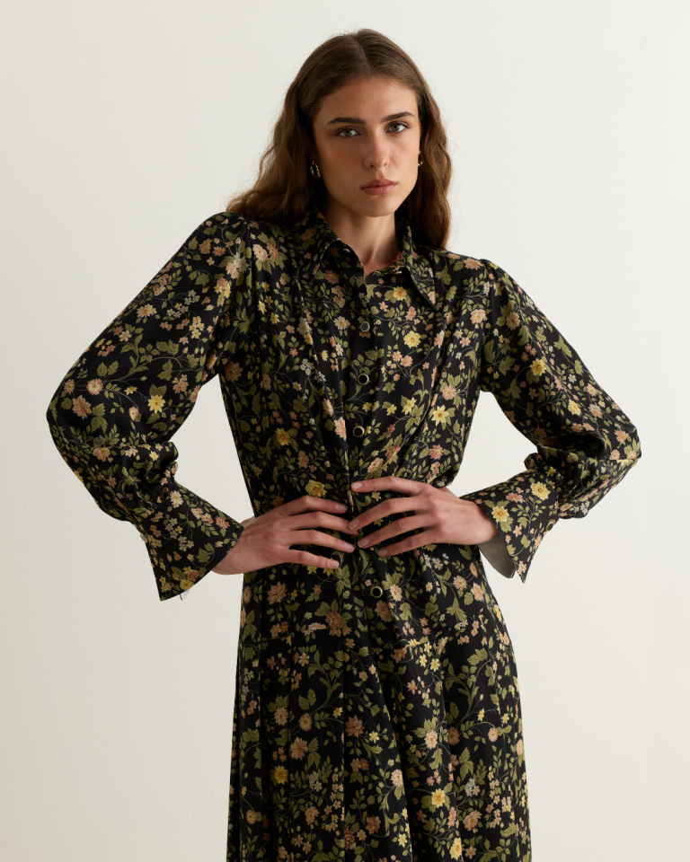 Floral Desen Pileli Elbise