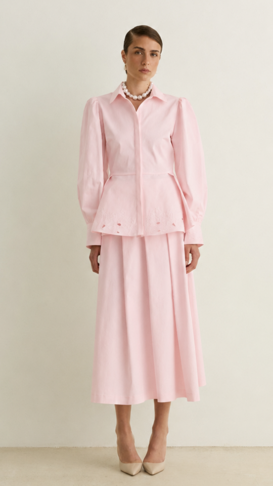 Nakışlı Peplum Gömlek - Pembe