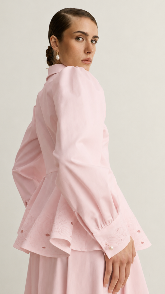 Nakışlı Peplum Gömlek - Pembe