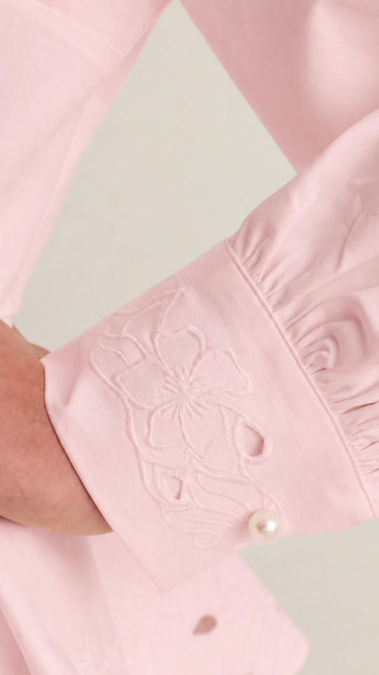 Nakışlı Peplum Gömlek - Pembe