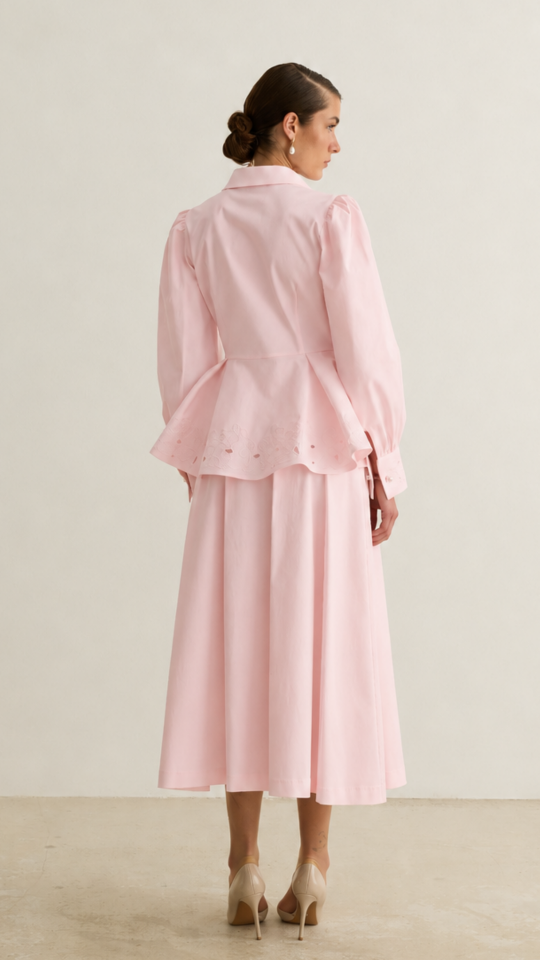 Nakışlı Peplum Gömlek - Pembe