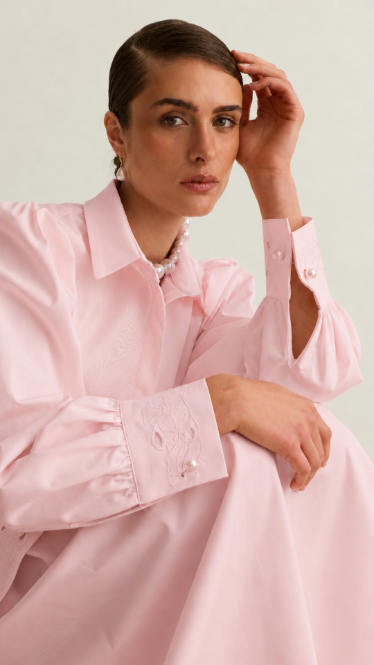 Nakışlı Peplum Gömlek - Pembe