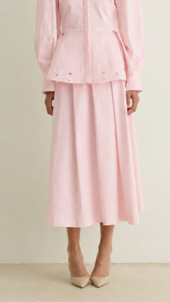 Cotton Pileli Etek - Pembe