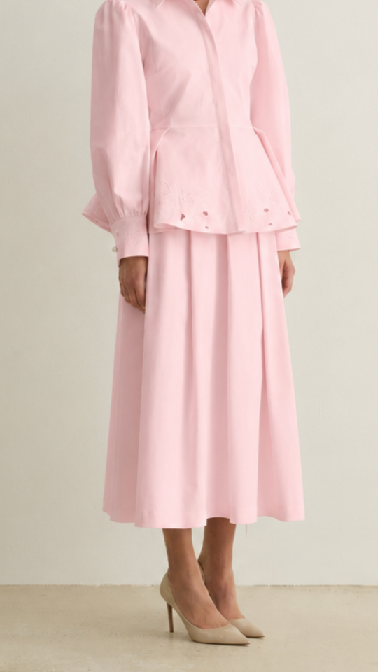 Cotton Pileli Etek - Pembe