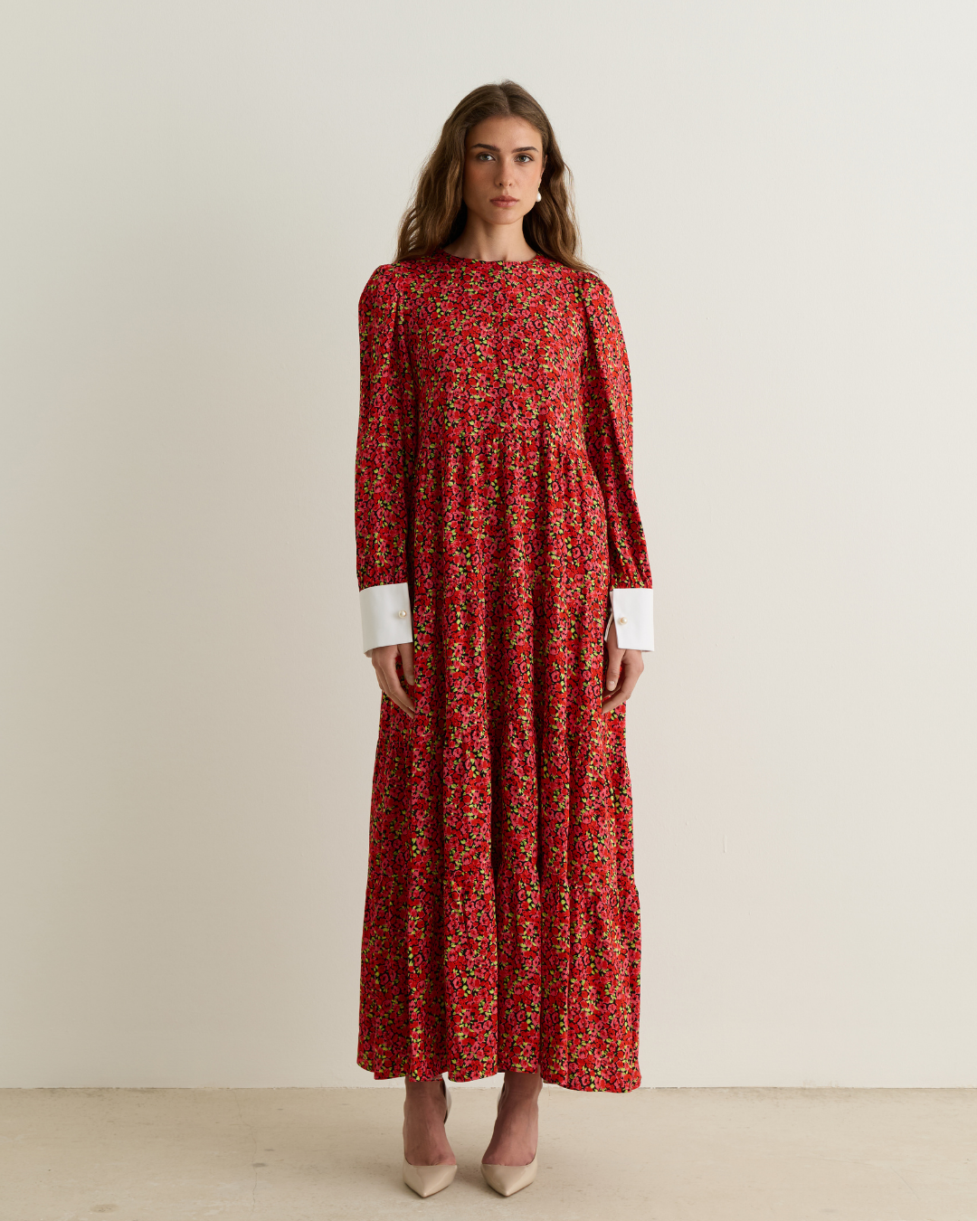 Manşet Detaylı Cherry Elbise