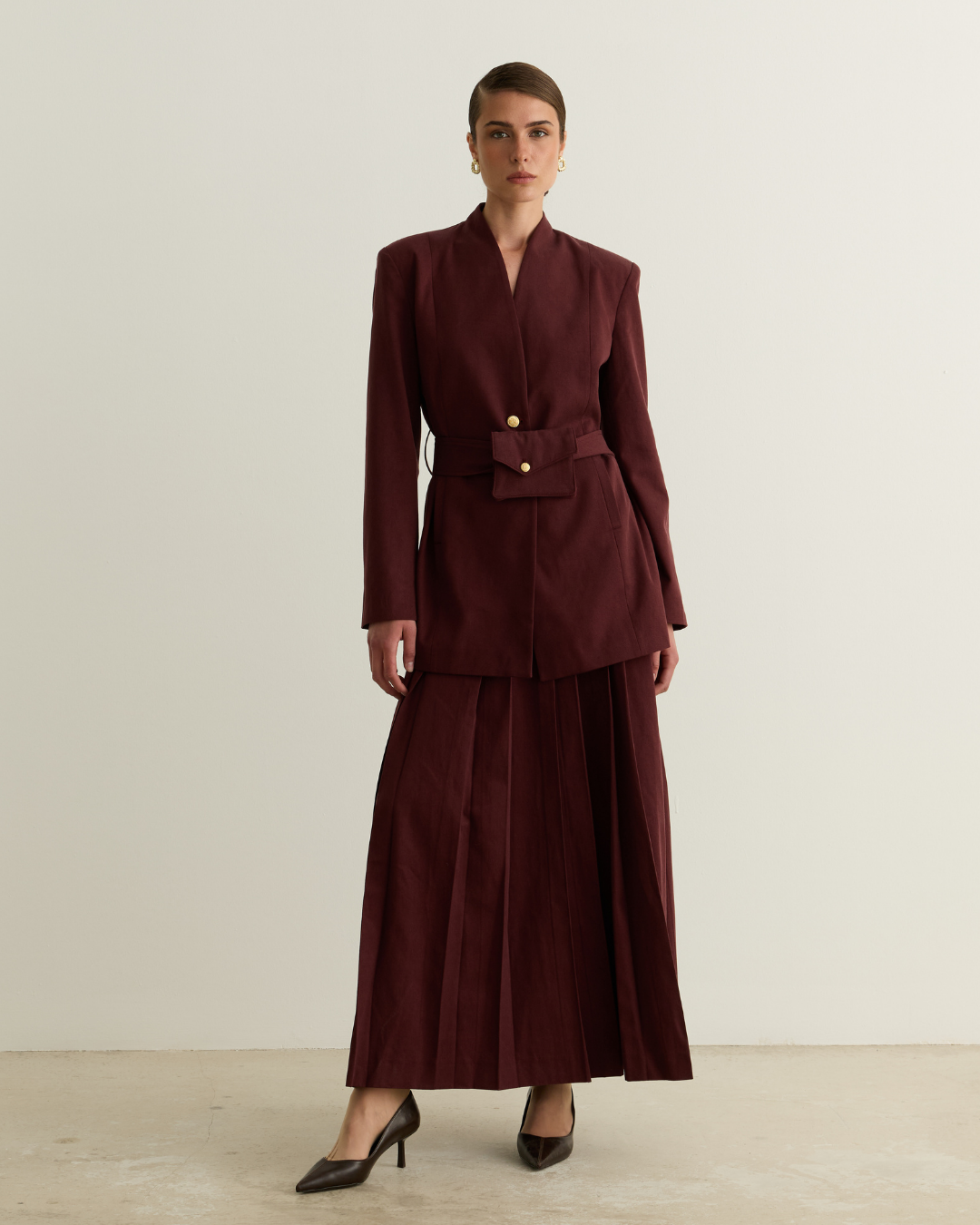 Kuşağı Cep Detaylı Blazer Ceket - Bordo