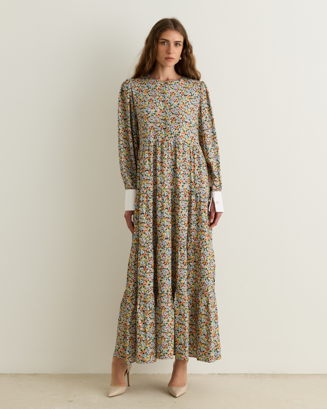 Manşet Detaylı Viskon Elbise Floral
